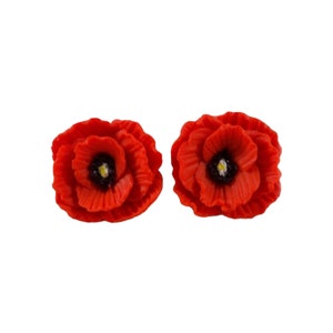 Hand Sculpted Red Poppy Stud Earrings: August Birth Flower