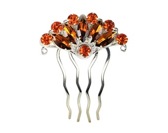 Rustic Autumn Topaz Orange Hair Comb Bun Updo Decor | Thanksgiving Hair Decor | Autumn Wedding Hair Piece