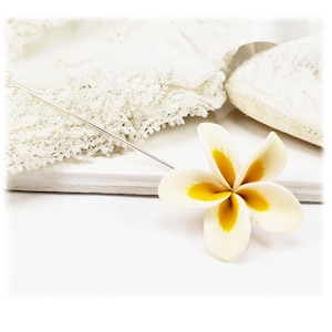 Plumeria Stick Pin | Plumeria Accessory  | Tropical Flower Beach Wedding Plumeria Lapel Pin for Men | Groomsmen Boutonniere Accessory