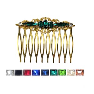 Peigne à cheveux en strass doré | Peigne à cheveux latéral de style vintage chic et simple | Peigne classique intemporel doré émeraude - Plus de couleurs
