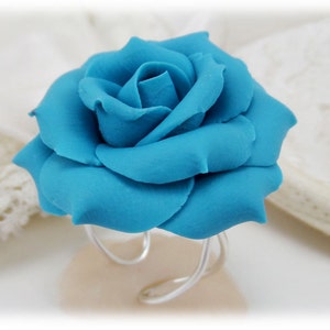 Turquoise Rose Ring: Hand Sculpted Flower, Sterling Silver Adjustable Band