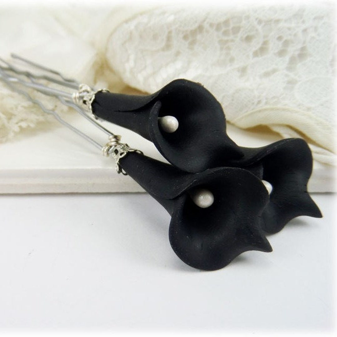 Black Calla Lily Hair Pins Bridal Flower Hairpiece set Of 3 Etsy black-calla-lily-hair-pins-bridal-flower-hairpiece-set-of-3-etsy