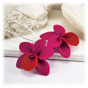 Hand Sculpted Pink Orchid Dangle Earrings: Tropical Flower Jewelry