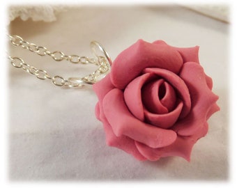 Small Pink Rose Pendant Necklace | Pink Rose Jewelry | Pink Flower Necklace | Pink Rose Bridesmaid Necklace