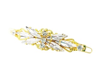 Gold Rhinestone Bridal Barrette: Vintage Style Hair Piece
