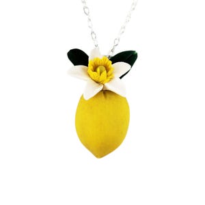 Hand Sculpted Lemon Blossom Necklace: Polymer Clay Fruit Jewelry