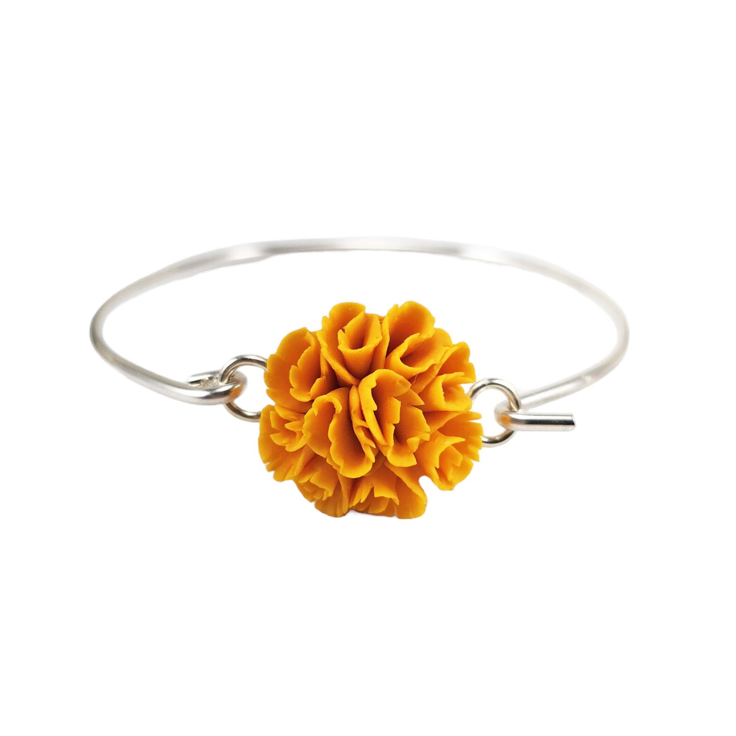 Marigold Sterling Silver Bangle Bracelet Marigold Jewelry Orange Flower Silver Bracelet October Birth Flower Gift for Her Oct Birthday Etsy Hong Kong