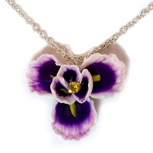 Purple Iris Necklace | Iris Flower Jewelry | February Birth Flower Gifts