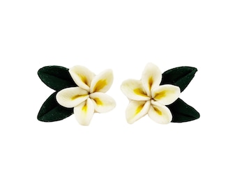 Plumeria Leaf Stud Earrings | Plumeria Jewelry | Tropical Flower | Realistic Plumeria Earrings | Hypoallergenic Earring Studs