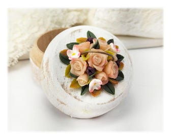 Vintage Rose Distressed White Wooden Ring Box : Trinket Holder, Shabby Chic, Cottagecore