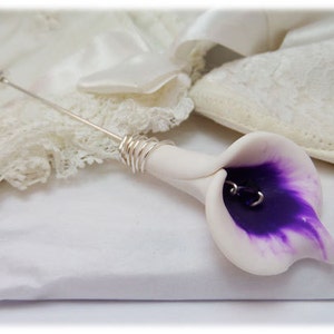 Purple Picasso Calla Lily Brooch or Stick Pin Picasso Calla Lily Jewelry Picasso Calla Lily Lapel White Purple Calla Lily Accessory image 2