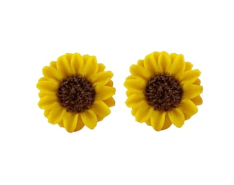 Sunflower Stud Earrings or Clip Ons: Hand Sculpted Clay Flower, Hypoallergenic Options