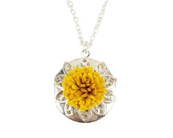 Dandelion Locket | Dandelion Jewelry | Handmade Yellow Wild Flower Photo Locket Dandelion Necklace Gift for Her