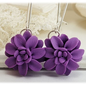 Purple Dahlia Dangle Earrings | Dahlia Jewelry | Purple Flower Earrings