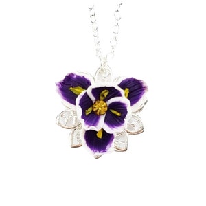 Purple Iris Necklace: Filigree Flower Charm, Sterling Silver or Gold Filled Option