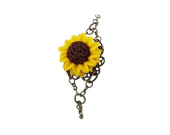 Sunflower Bracelet: Vintage Style Filigree Clasp, Adjustable