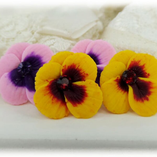 Pansy Earrings Stud or Clip On | Pansy Jewelry | Hypoallergenic Flower Stud Earings