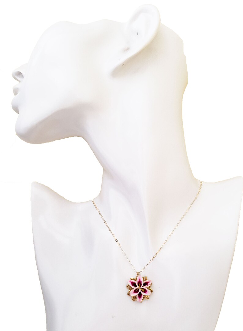 Pink Stargazer Lily Charm Necklace Lily Pendant Necklace Etsy