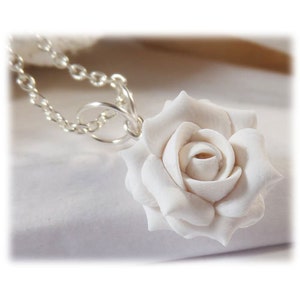 Small White Rose Pendant Necklace | White Rose Jewelry | White Flower Necklace | Bridal Rose Jewelry