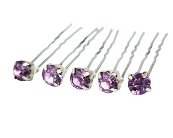 Light Purple Rhinestone Hair Pins 7mm (5) | Light Purple Wedding Hair Accessories | Lilac Purple Bridal Bridesmaid Jewel Bobby Pins