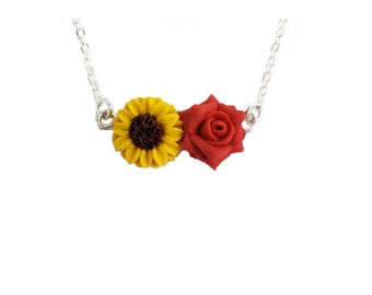 Two Flower Necklace: Rose and Sunflower, More Flower Options