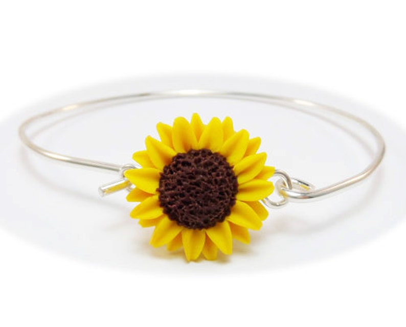 Sunflower Bracelet Sterling Silver Bangle Sunflower Jewelry Etsy