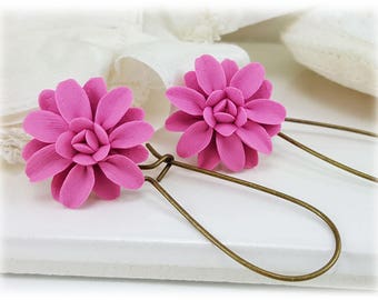 Pink Dahlia Dangle Earrings | Dahlia Jewelry | Pink Flower Earrings