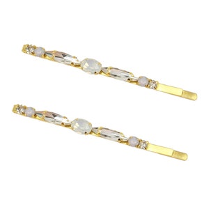 Opal Rhinestone Gold Hair Pins: Minimalist Bridal Bobby Pins (Set of 2)