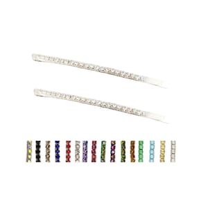 Silver Rhinestone Hair Pins: Long Slim Bobby Pins, Custom Colors (Set of 2)