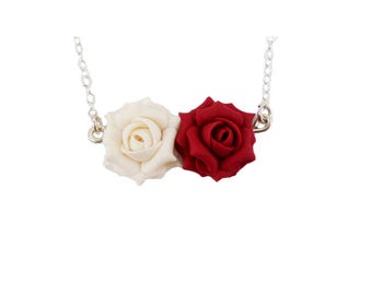 Two Roses Necklace: Hand Sculpted, Silver Gold Options