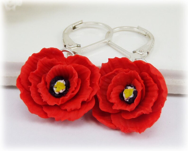 Poppy Jewelry Sculpted Flower Earrings Poppy Drop Earrings Poppy Dangle Earrings