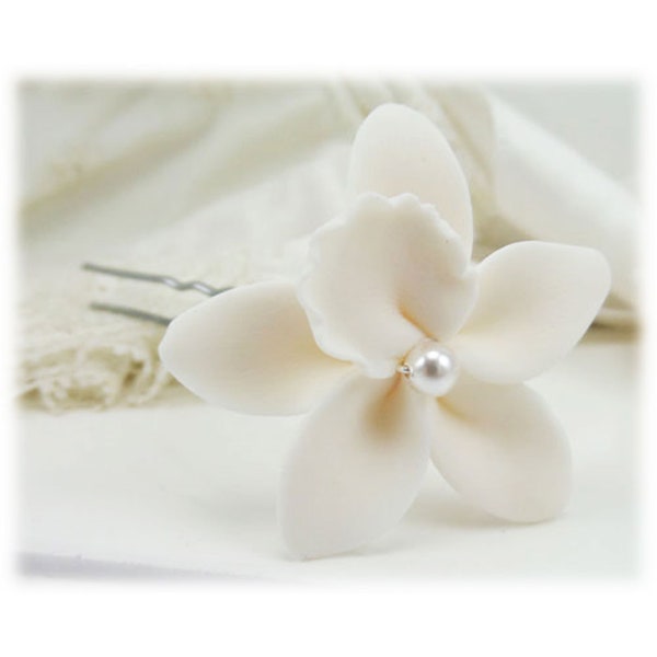 Épingle à cheveux perle orchidée blanche | Accessoire cheveux orchidée