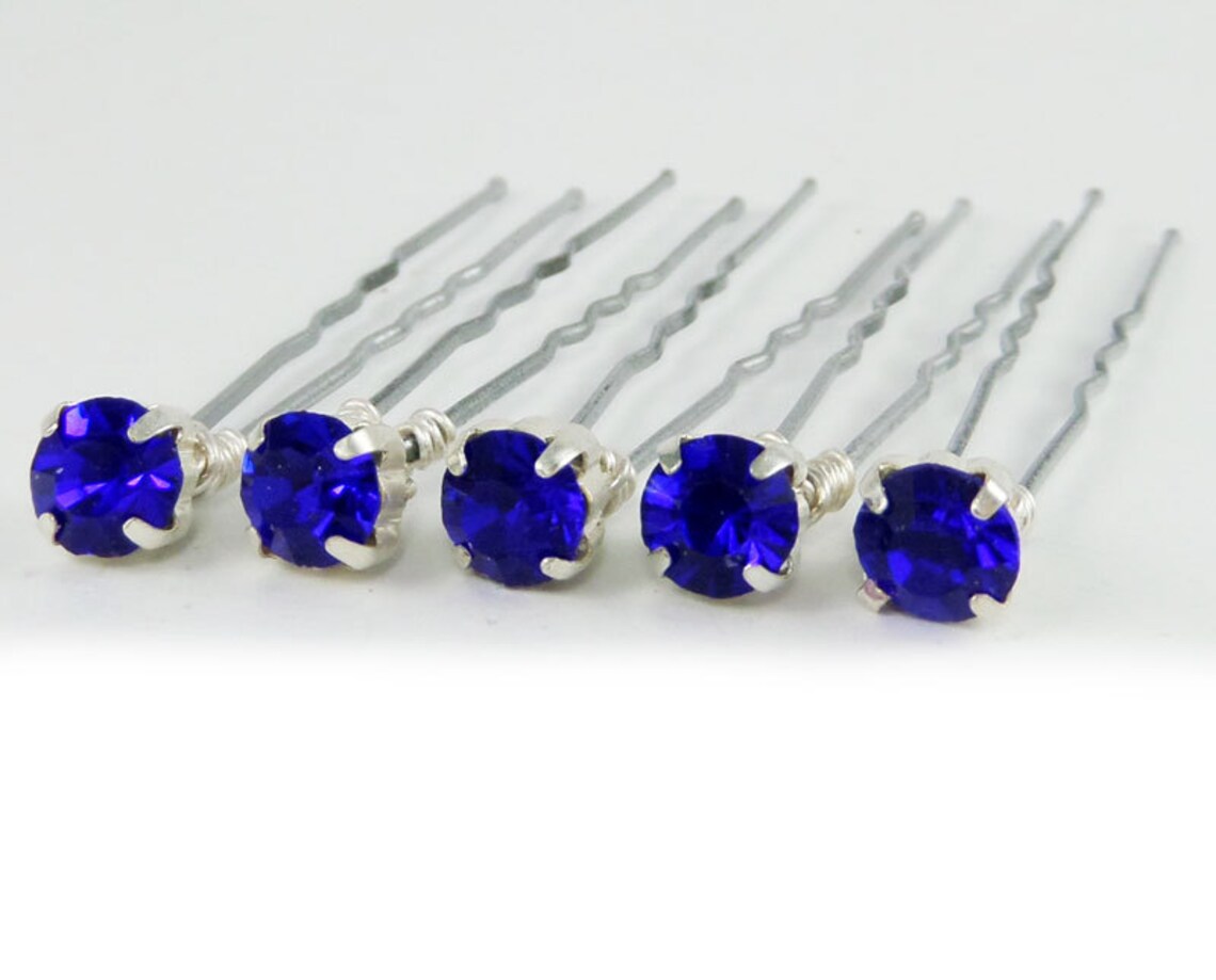 Sapphire Blue Rhinestone Hair Pins Sapphire Crystal Hair Etsy
