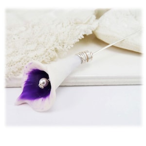 Purple Picasso Calla Lily Brooch or Stick Pin | Wedding Picasso Lily Lapel Pin for Men | Groomsmen Boutonniere Accessory  | Purple Flower