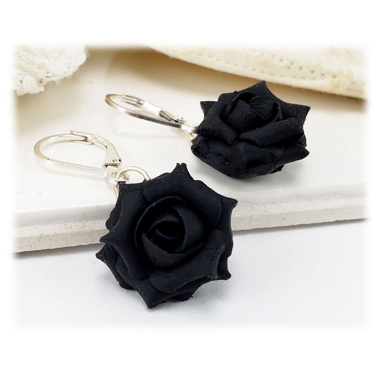 Black rose earrings deals