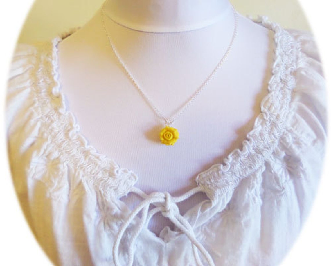 Yellow Rose Necklace Yellow Rose Jewelry Small Yellow Etsy