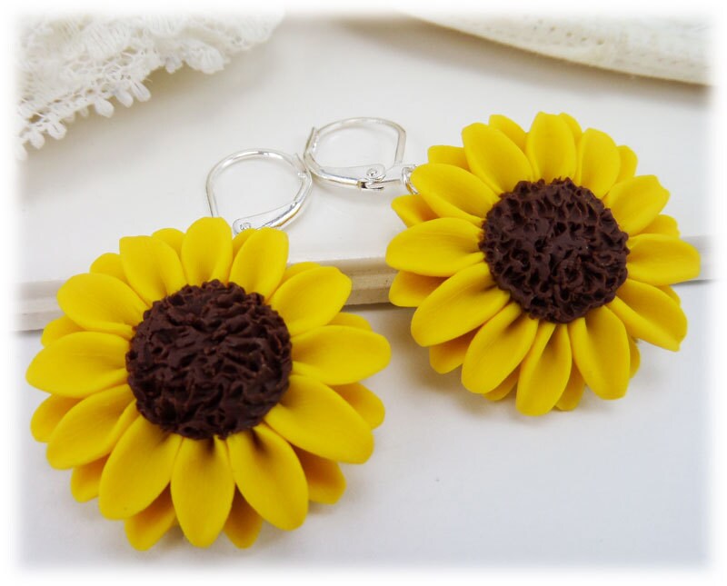 Large Sunflower Earrings Sunflower Jewelry Large Yellow Flower