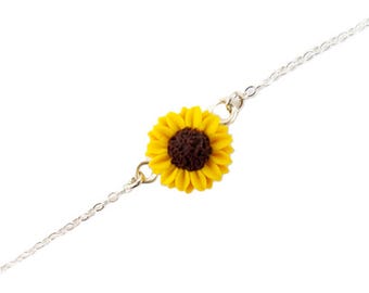 Sunflower Anklet: Yellow Flower Bracelet, Sterling Silver or Gold Filled