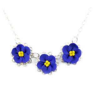 African Violet Necklace: Hand Sculpted Purple Flower Bib, Adjustable