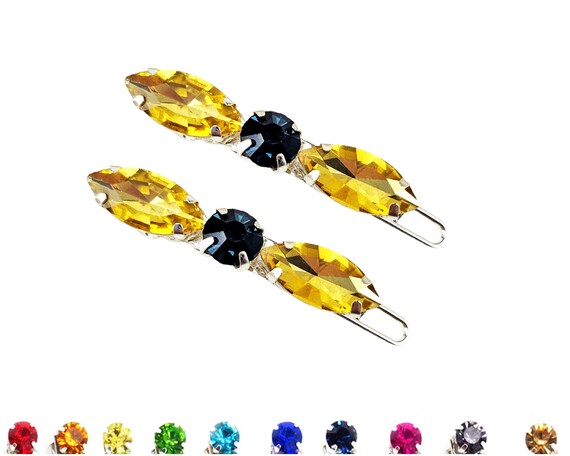 Yellow Rhinestone Tiny Barrettes or Hair Clips Mini Yellow Hair