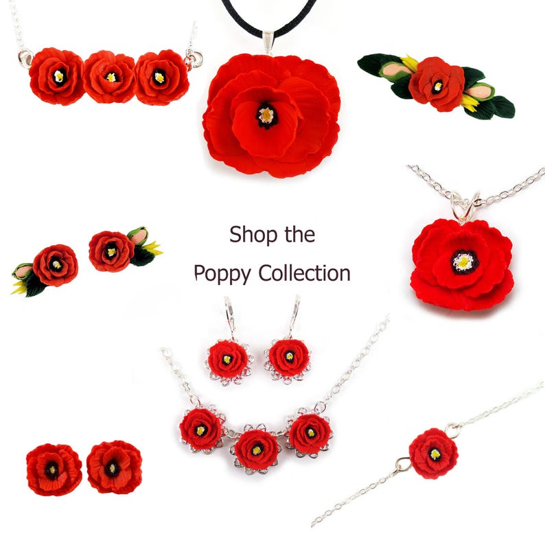 Red Poppy Bib Necklace: August Birth Flower, Adjustable, Silver, Gold, or Antique Brass image 5