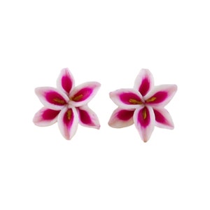 Pink Stargazer Lily Stud Earrings: Hypoallergenic Titanium, Flower Jewelry