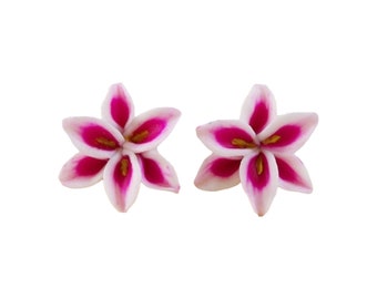 Pink Stargazer Lily  Earrings Stud or Clip On | Pink Lily Wedding Jewelry | Pink Flower Studs | Hypoallergenic Flower Stud Earrings Titanium