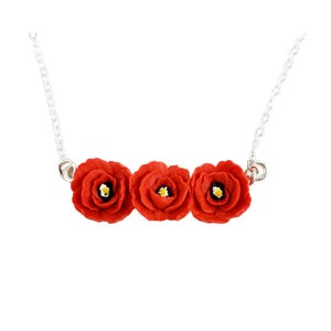 Tiny Red Poppy Bar Necklace: August Birth Flower, Sterling Silver or Gold Filled Options