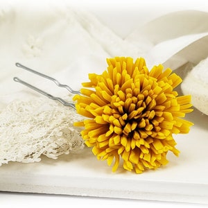 Yellow Dandelion Hair Pin: Hand Sculpted Clay Flower