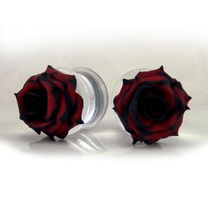 Polymer Clay Rose Plug Gauge Earrings: Two-Tone Acrylic Plugs