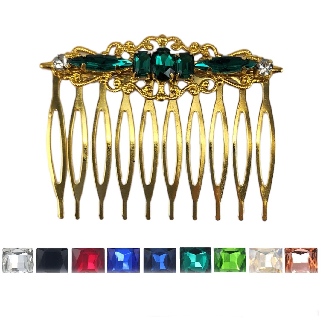 Emerald Gold Hair Comb 2 INCH Simple Chic Vintage Style Hair Comb
