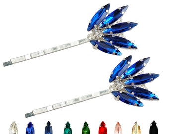 Vintage Style Blue Sapphire Rhinestone Hair Pins Custom Colors | Formal Rhinestone Bobby Pins