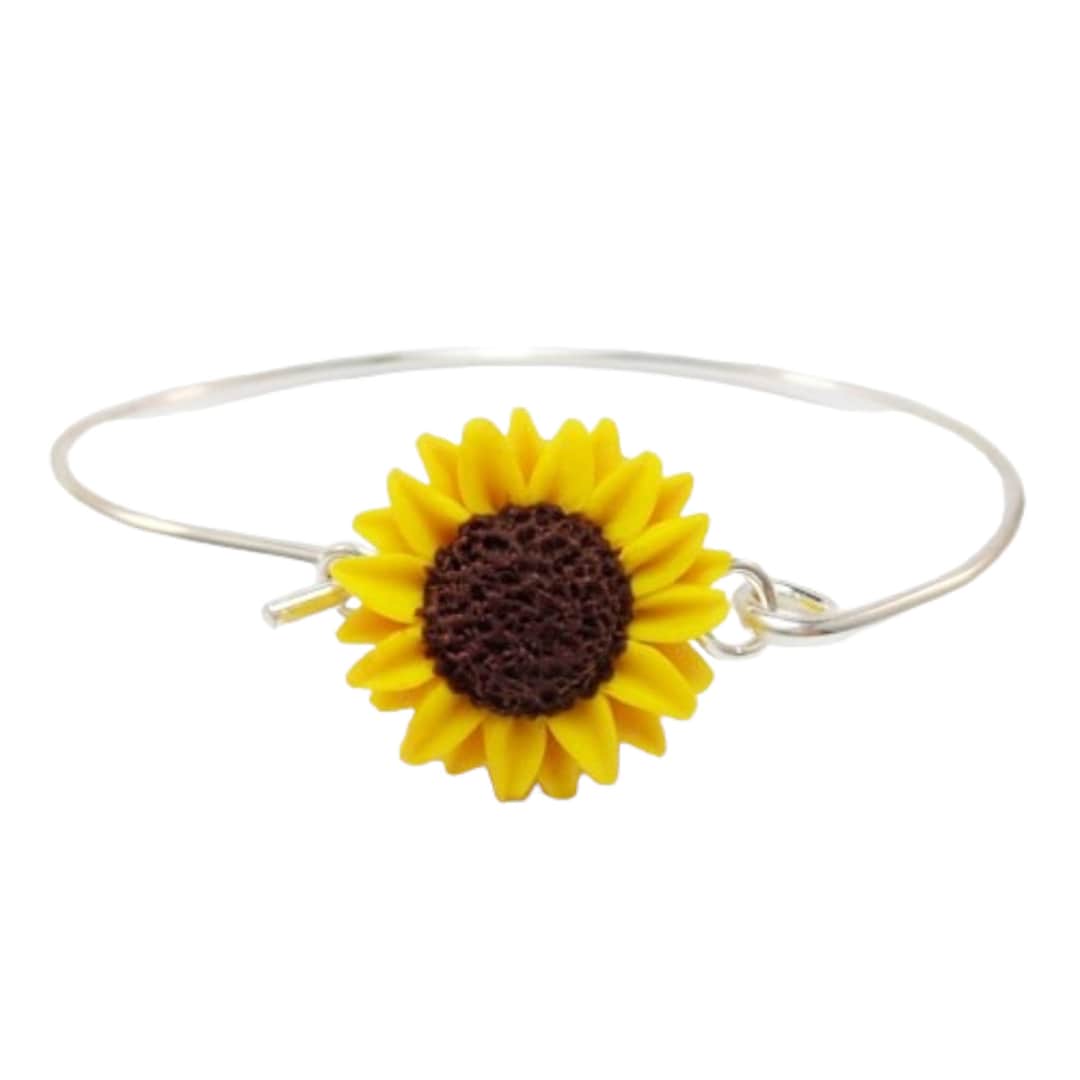 Sunflower Sterling Silver Bangle Bracelet | Sunflower Jewelry | Yellow ...