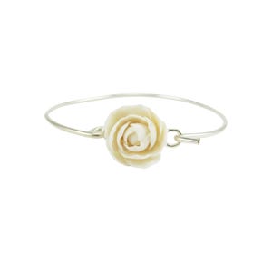 Peony Flower Sterling Silver Bangle Bracelet: Wedding Floral Jewelry